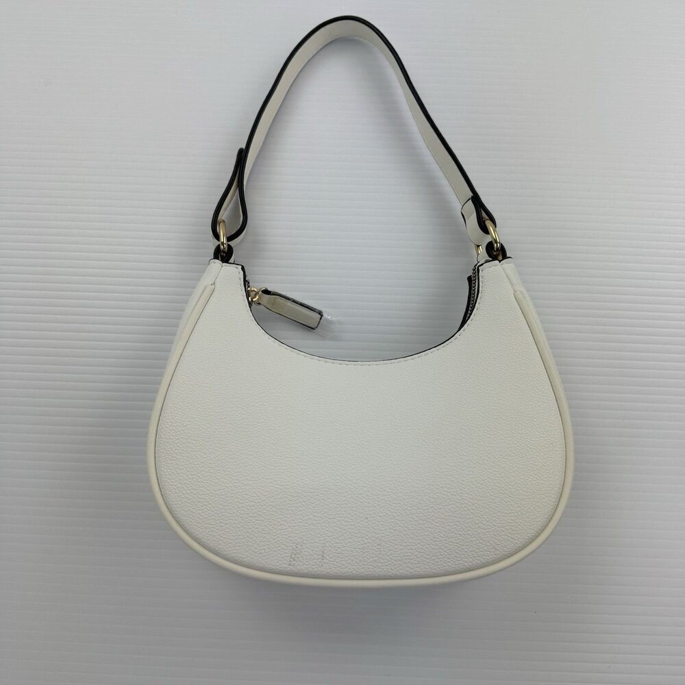 White Crescent Shoulder Bag Faux Leather Gold Zip Purse